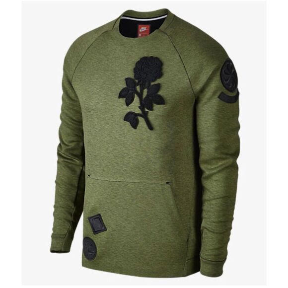 Nike Tech Small olive green Fleece Crewneck Black Rose sweatshirt unique - Picture 1 of 10